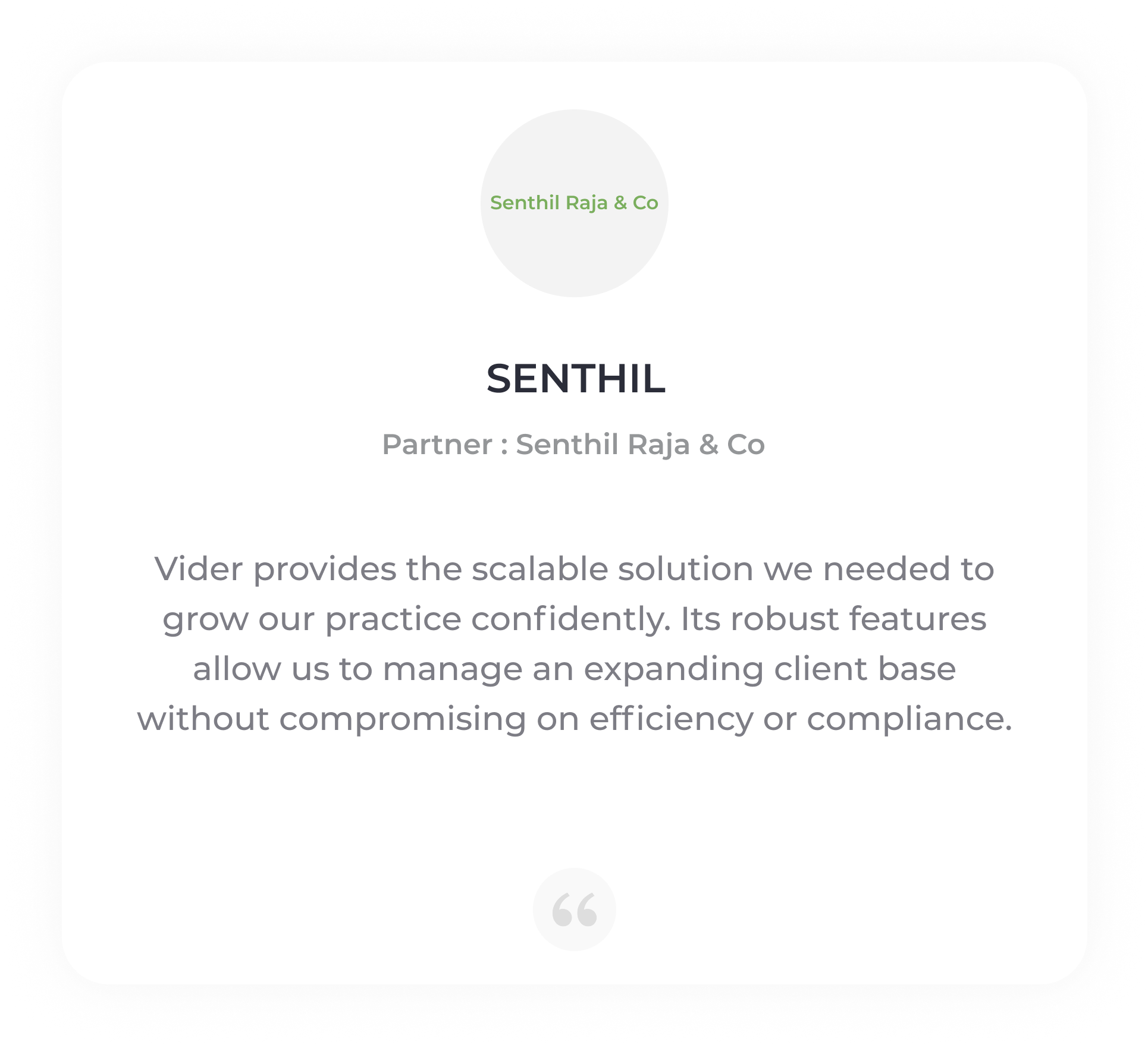 Senthil Raja & Co Testimonial